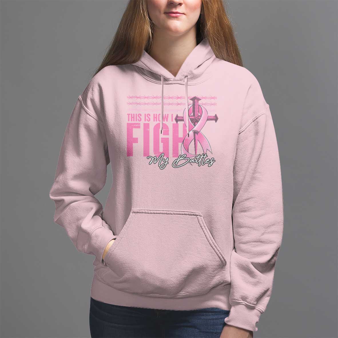 Pink Breast Cancer Hoodie This is How I Fight My Battles - Wonder Print Shop