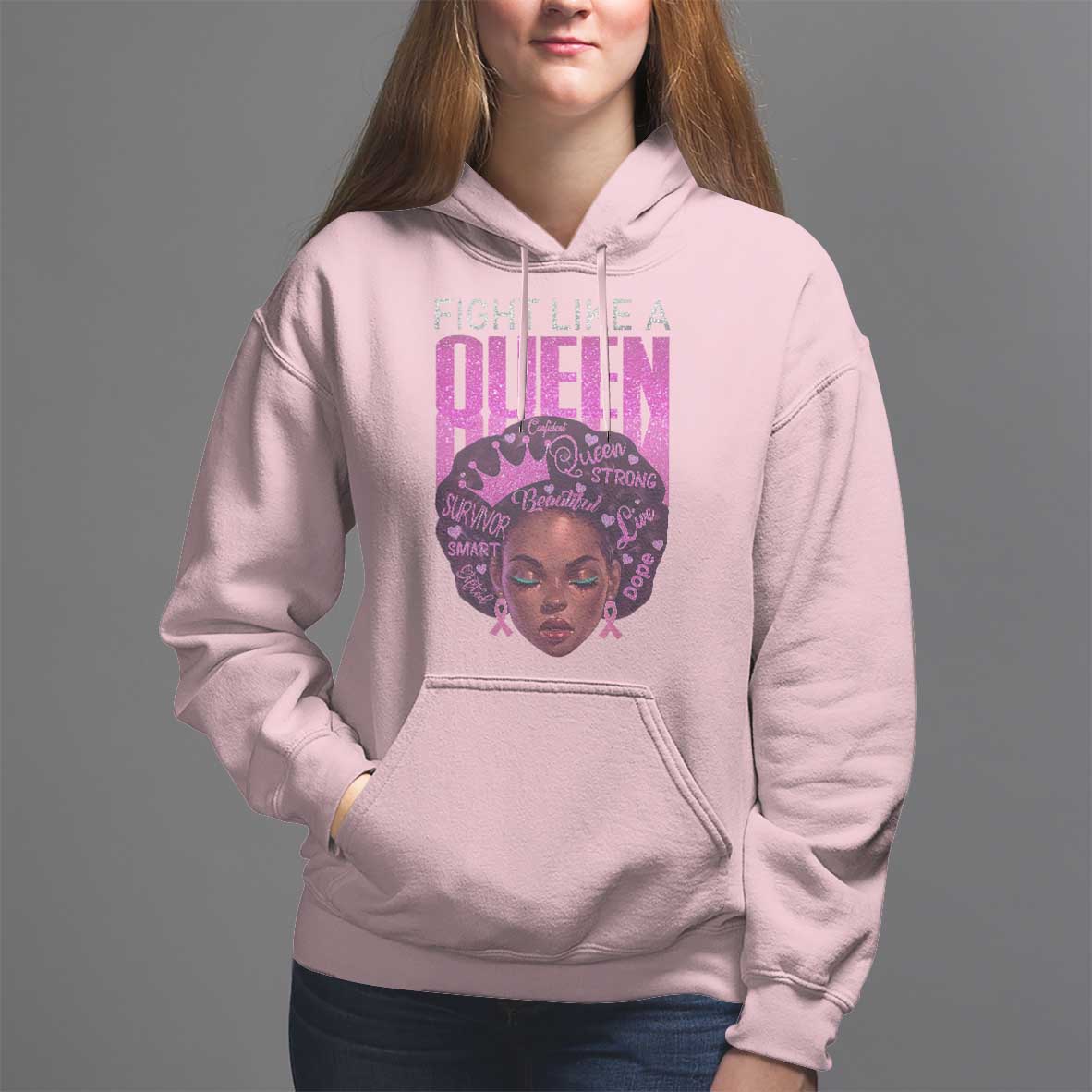 Pink Breast Cancer Warrior Hoodie Fight Like A Queen - Wonder Print Shop