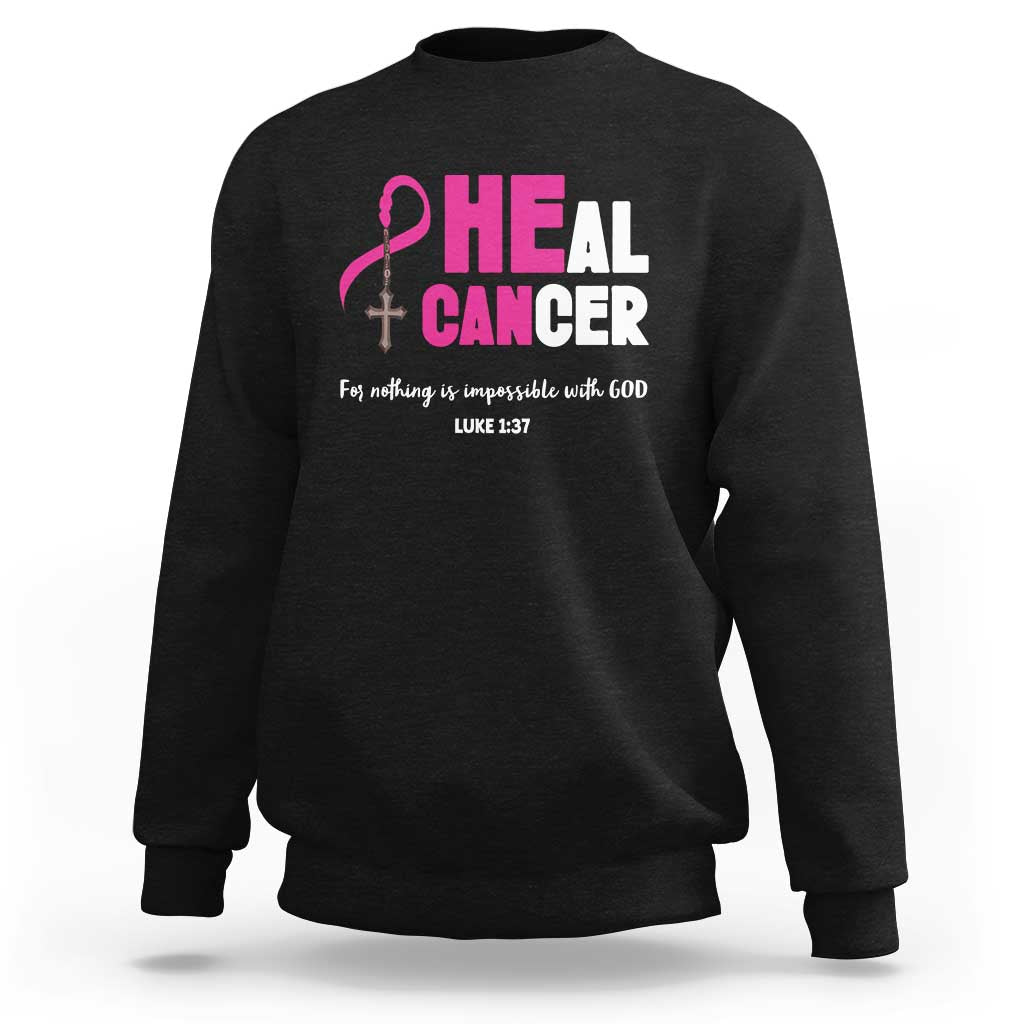 Men's cancer awareness sweatshirt with pink “Heal Cancer” graphic, black