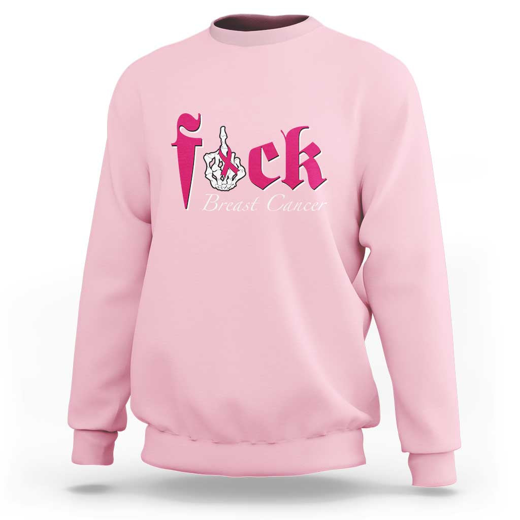 Light pink sweatshirt with pink ribbon and skeleton-hand graphic, crew neck, long sleeves