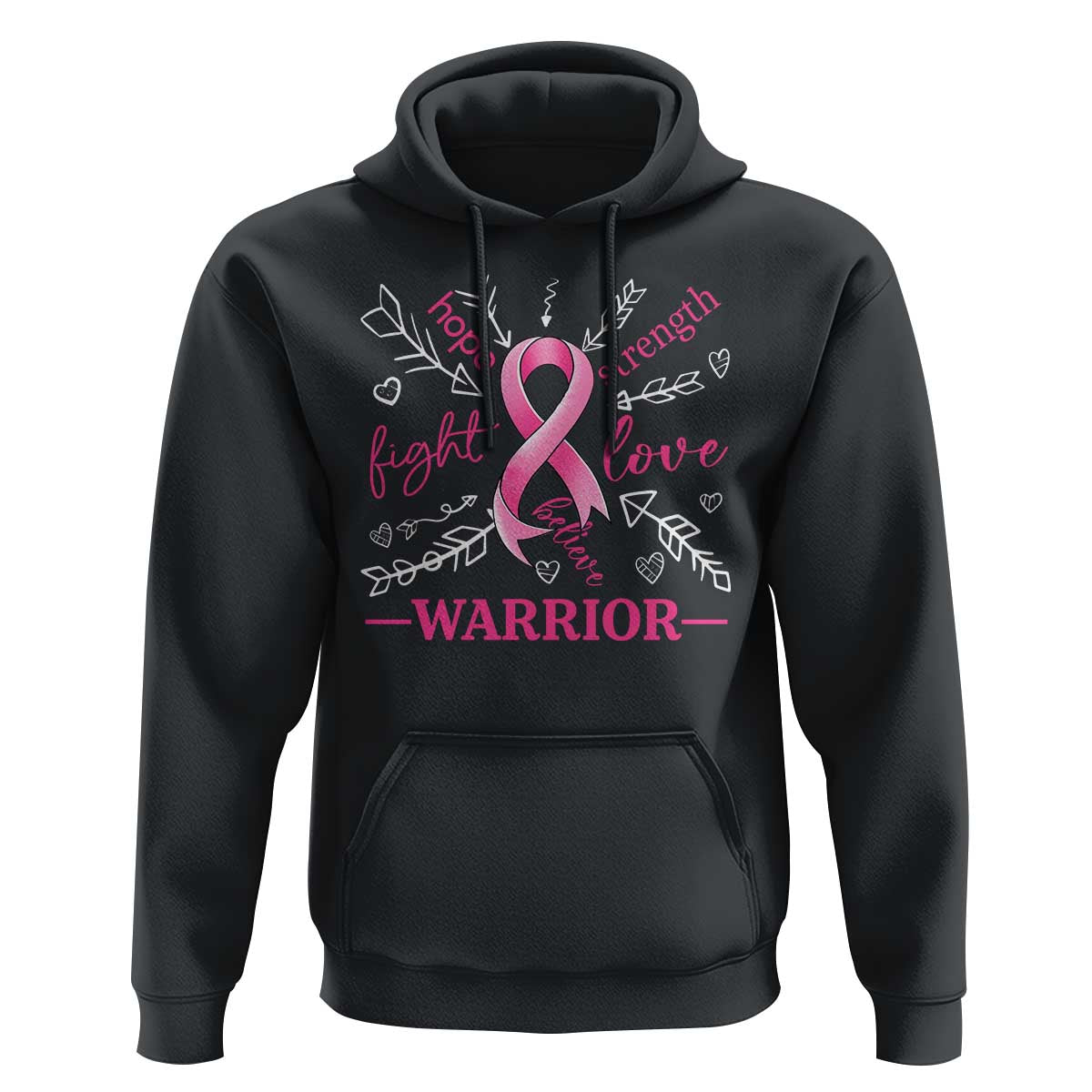 Breast Cancer Warrior Hoodie Love Fight Strength Hope Arrow Pink Ribbon - Wonder Print Shop