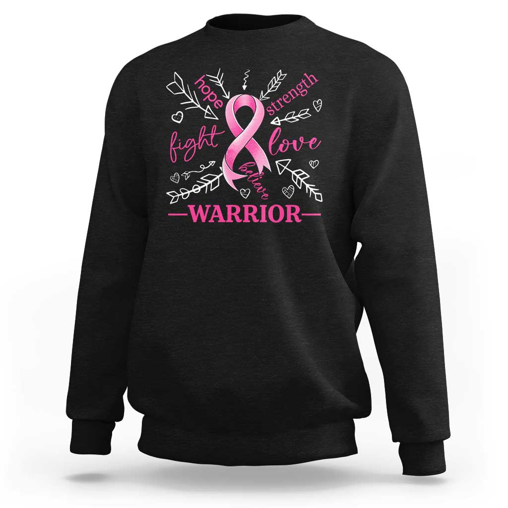 Breast Cancer Warrior Sweatshirt Love Fight Strength Hope Arrow Pink Ribbon - Wonder Print Shop