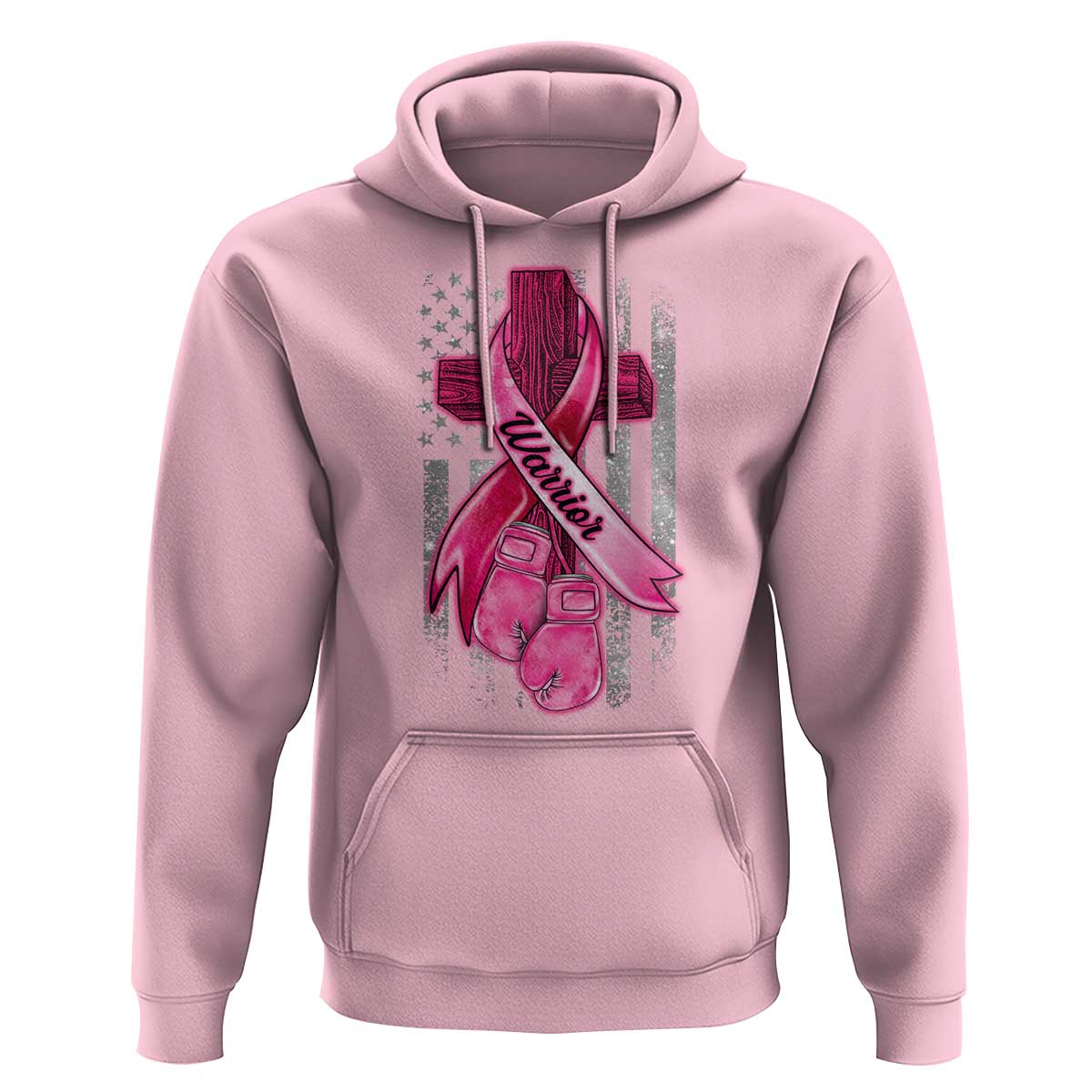 Pink Breast Cancer Hoodie I Am Warrior American Flag - Wonder Print Shop