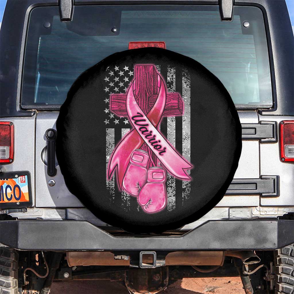 Pink Breast Cancer Spare Tire Cover I Am Warrior American Flag