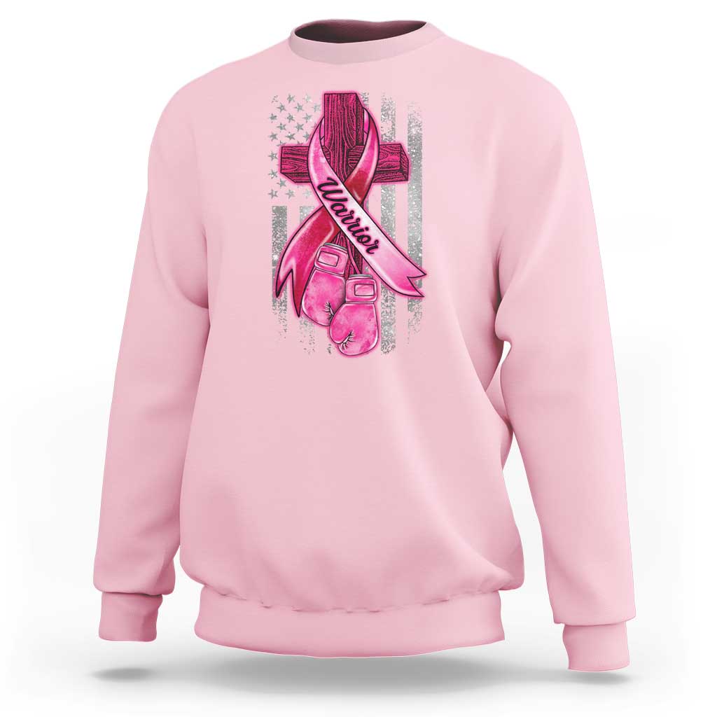 Pink Breast Cancer Sweatshirt I Am Warrior American Flag - Wonder Print Shop