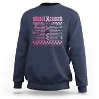 Navy crewneck sweatshirt with pink breast cancer ribbon and heart-themed chest graphic