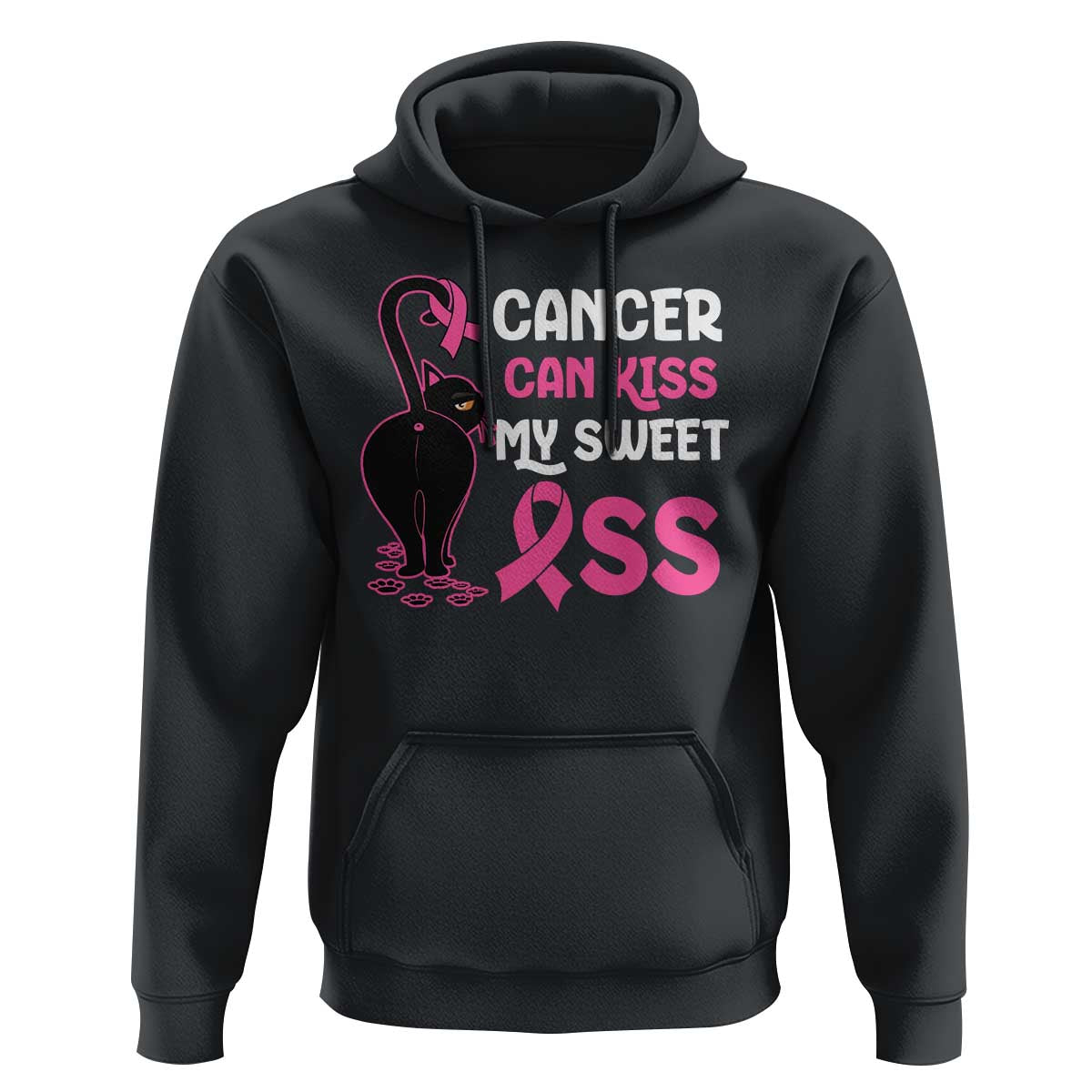 Funny Breast Cancer Hoodie Cancer Can Kiss My Sweet Ass Cool Cat - Wonder Print Shop