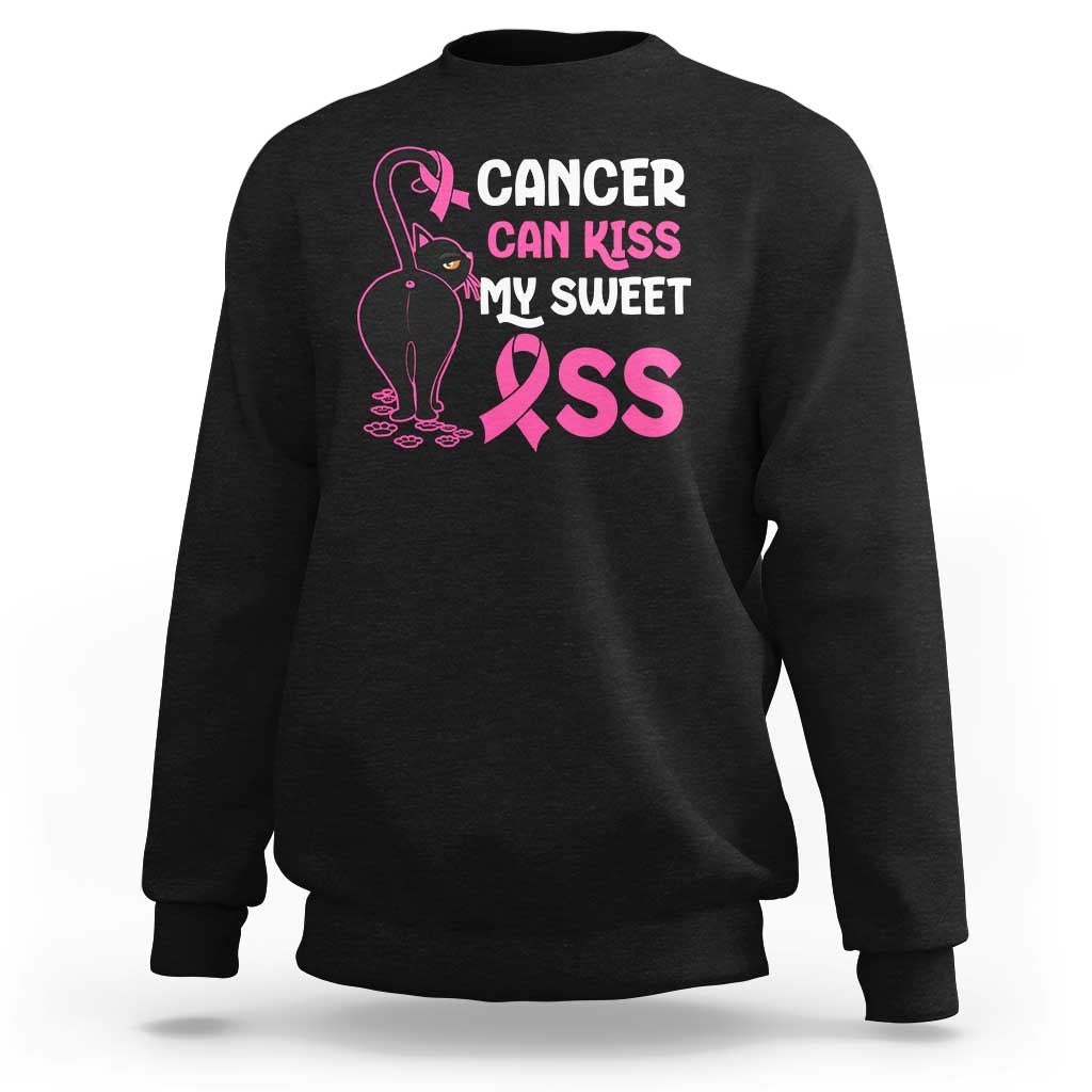 Funny Breast Cancer Sweatshirt Cancer Can Kiss My Sweet Ass Cool Cat - Wonder Print Shop