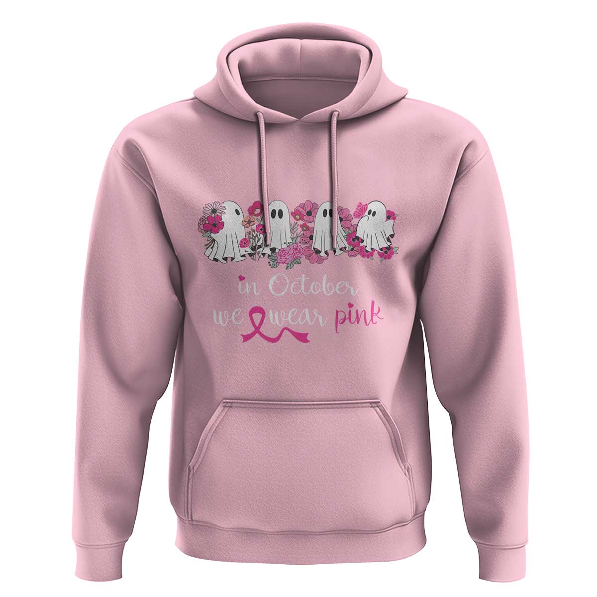 Pink Breast Cancer Hoodie In October We Wear Pink Pink Ghost Halloween - Wonder Print Shop