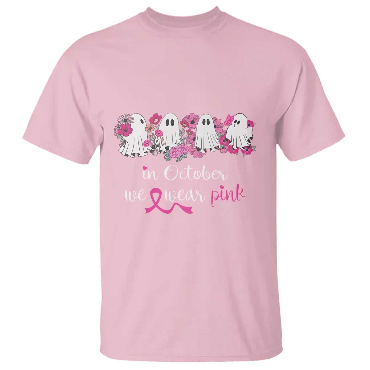 Pink Breast Cancer T Shirt In October We Wear Pink Pink Ghost Halloween - Wonder Print Shop