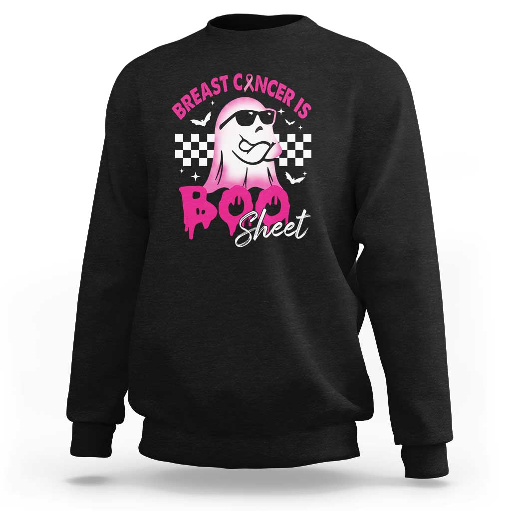 Crewneck sweatshirt in black with pink breast cancer themed ghost graphic on chest
