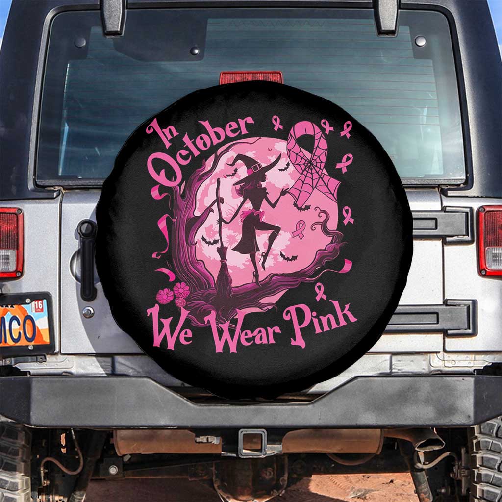 Breast Cancer Halloween Spare Tire Cover In October We Wear Pink Witch