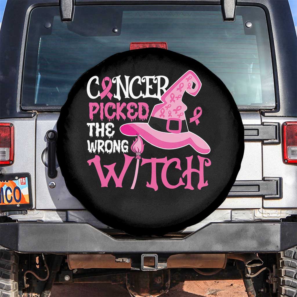 Breast Cancer Halloween Spare Tire Cover Cancer Picked The Wrong Witch