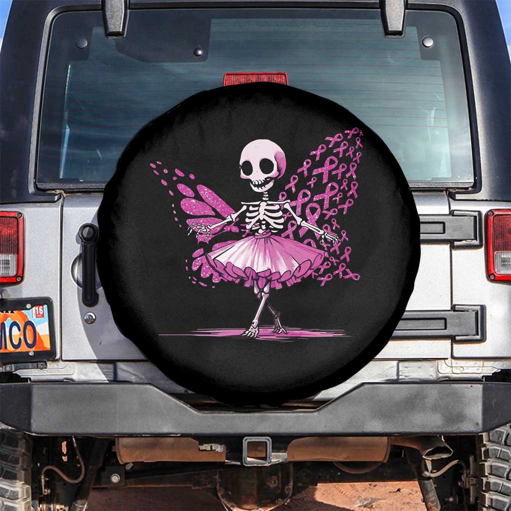 Pink Breast Cancer Spare Tire Cover Cute Ballerina Skeleton Ribbon Buterfly