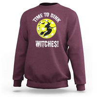 Maroon Halloween pickleball crewneck sweatshirt with 'Time to Dink Witches' graphic