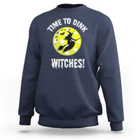 Navy Halloween pickleball crewneck sweatshirt with 'Time to Dink Witches' graphic