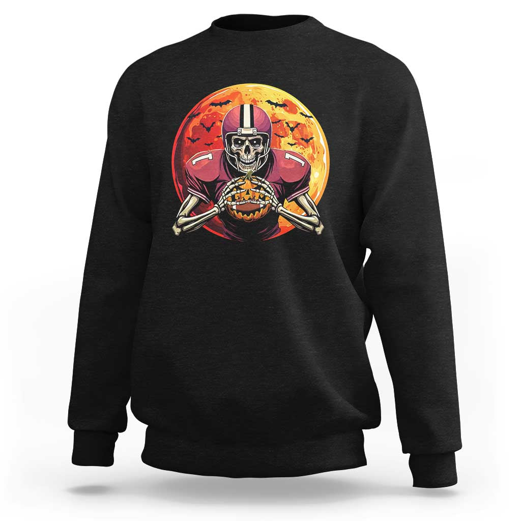 Black crewneck sweatshirt with skeleton football player graphic on the front