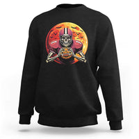 Black crewneck sweatshirt with skeleton football player graphic on the front