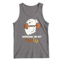 Dark gray ghost lifting barbell graphic tank top, WORKING ON MY Booty