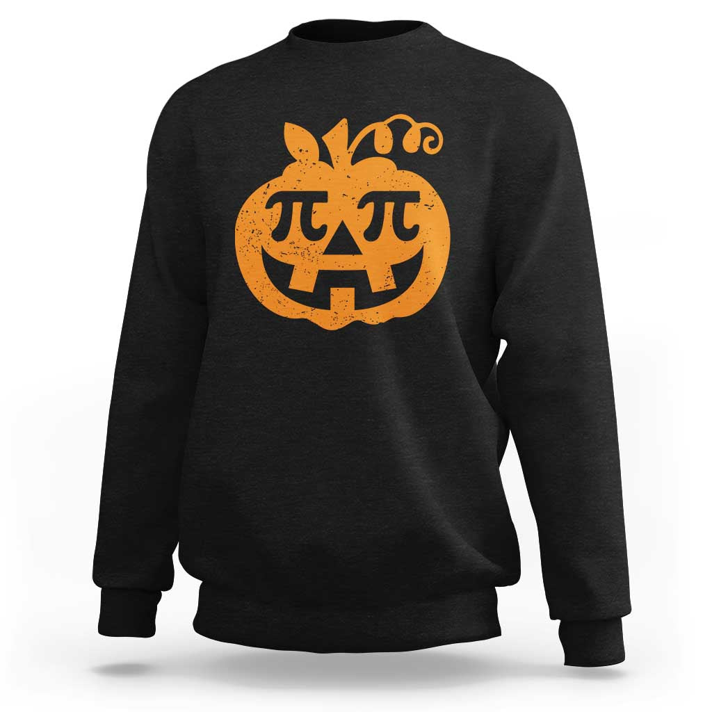 Black sweatshirt with orange pumpkin pi math teacher graphic
