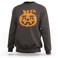 Dark chocolate sweatshirt with orange pumpkin pi math teacher graphic