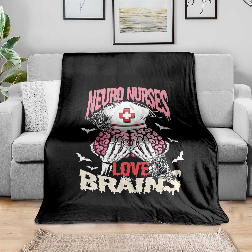 Nurse Halloween Throw Blanket Neuro Nurses Love Brains Skeleton - Wonder Print Shop