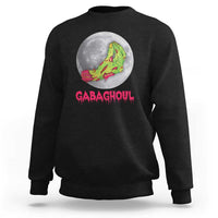 Black Halloween sweatshirt with zombie hand graphic and 'GABAGHOUL' text on front