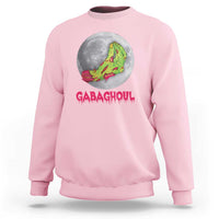 Light pink Halloween sweatshirt with zombie hand graphic and 'GABAGHOUL' text on front