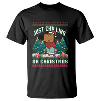 Black Christmas T-shirt with cartoon dog and Just Chillin on Christmas print