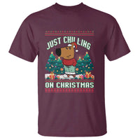 Maroon Christmas T-shirt with cartoon dog and Just Chillin on Christmas print