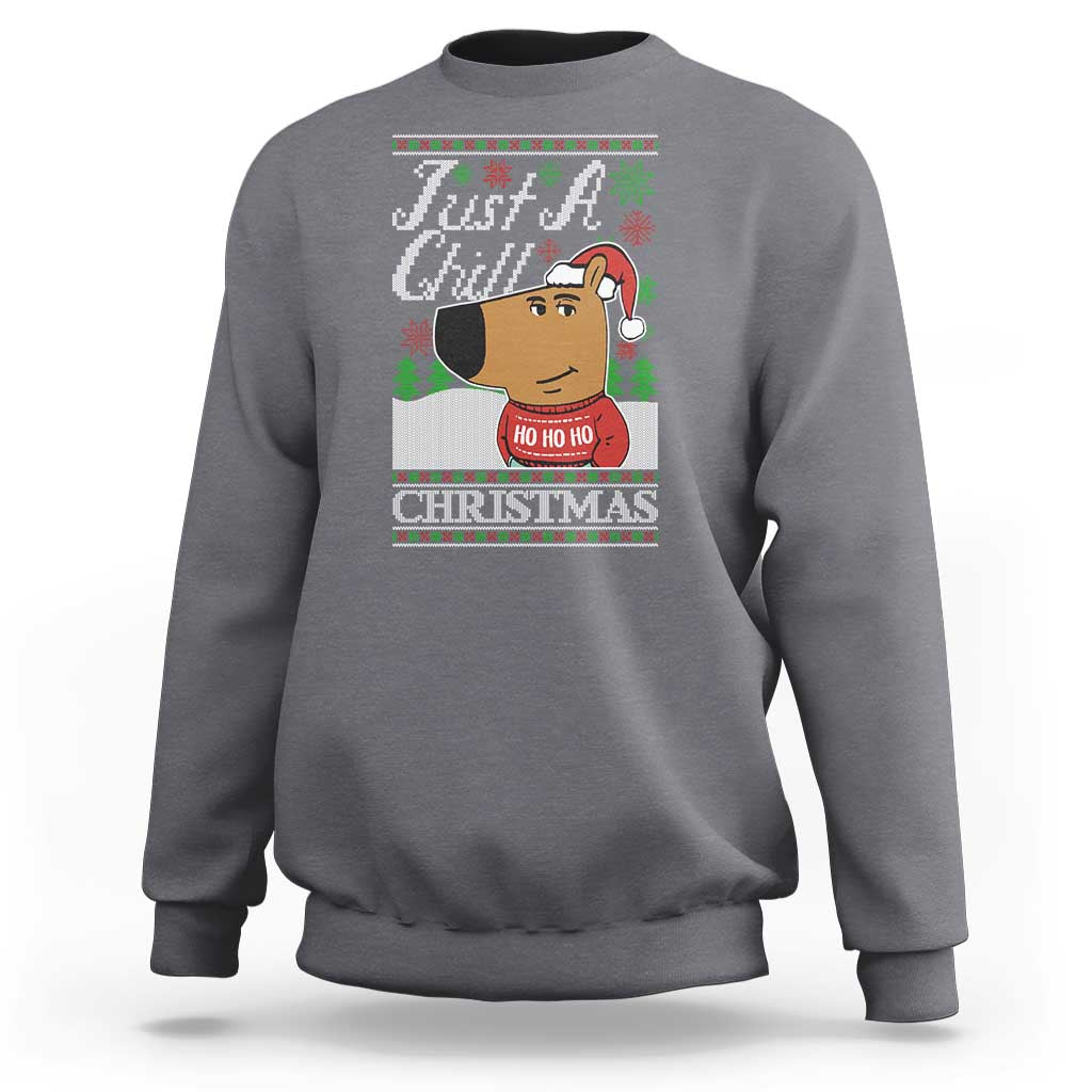 Christmas meme sweatshirt, charcoal gray with cartoon Santa face and “CHRISTMAS” graphic