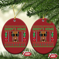 Set of red oval Christmas ornaments with 'DIDDY'S HOME' graphic; two sides shown.