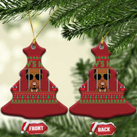 Pair of red Christmas tree-shaped ornaments with 'DIDDY'S HOME' graphic; front and back tags.