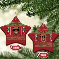Pair of red star-shaped Christmas ornaments with 'DIDDY'S HOME' graphic; front and back tags.