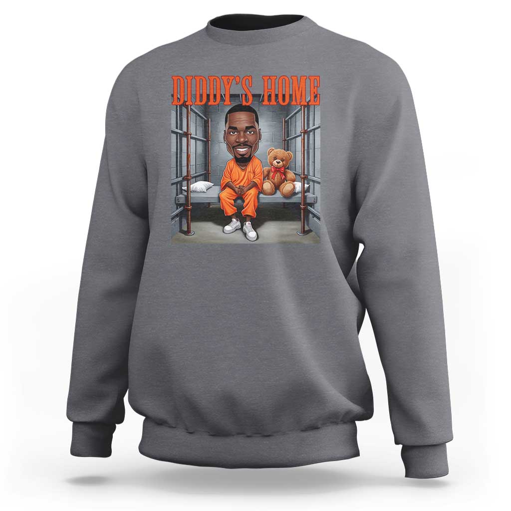 Charcoal crewneck sweatshirt with DIDDY'S HOME back graphic