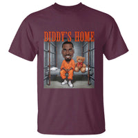 Maroon crewneck T-shirt with 'DIDDY'S HOME' front graphic and teddy bear character.