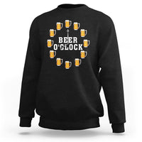 Black crewneck sweatshirt with 'BEER O'CLOCK' beer mug graphic