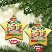 Gold star-shaped Christmas ornament with Nurse Squad graphic and hanging gold cord.