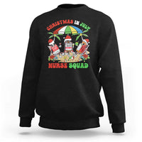 Black crewneck sweatshirt with colorful Nurse Squad holiday graphic on front