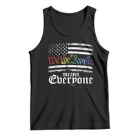 Black pride tank top with We the People means Everyone slogan and rainbow flag graphic