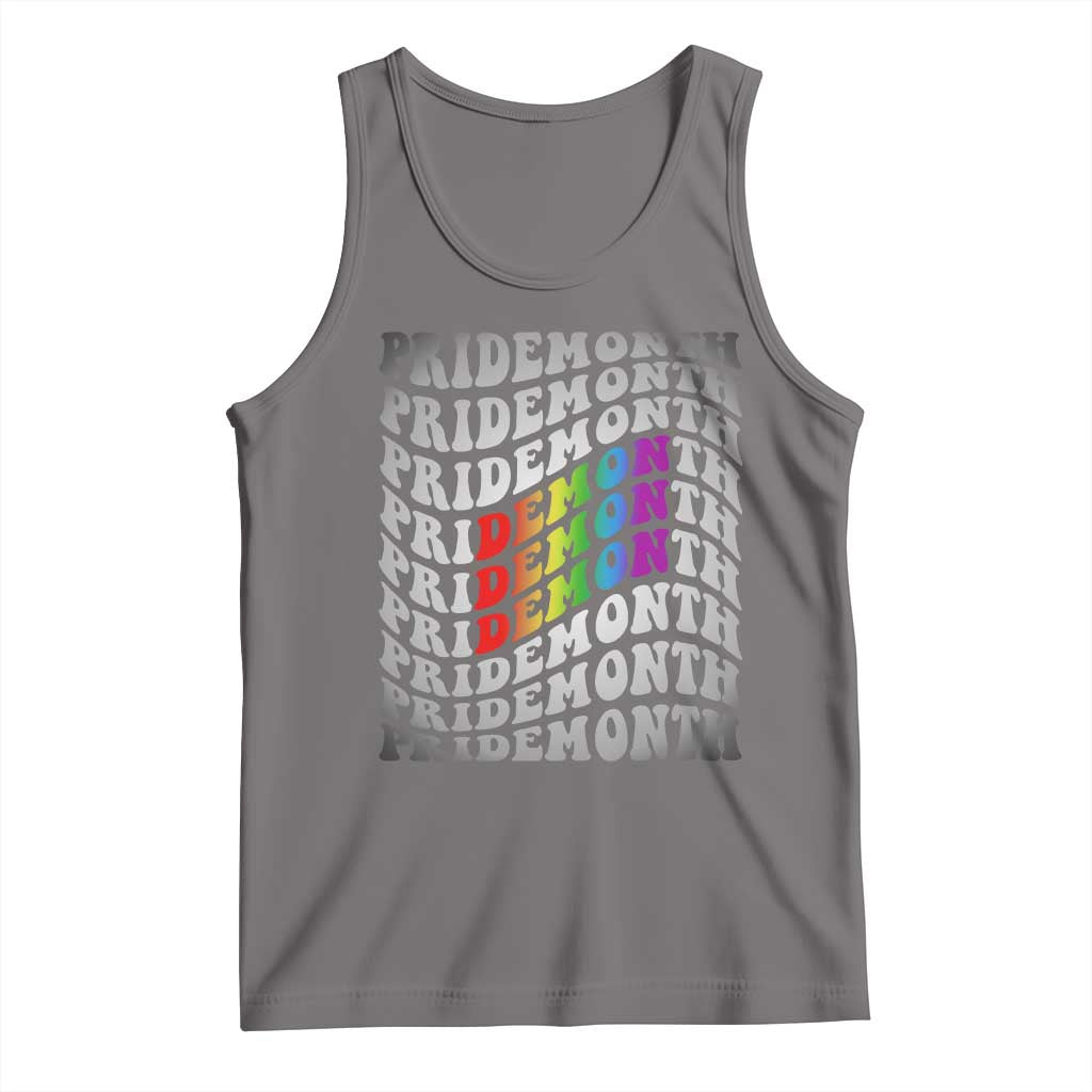 Gray rainbow Pride and Demon Month graphic scoop-neck tank top
