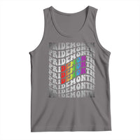 Gray rainbow Pride and Demon Month graphic scoop-neck tank top