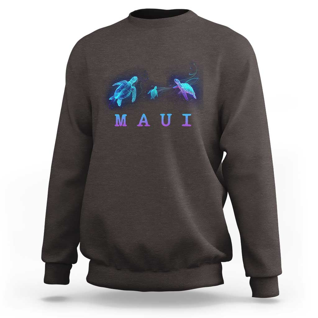 Charcoal gray crewneck sweatshirt with neon sea turtle and 'MAUI' ocean graphic