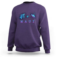Purple crewneck sweatshirt with neon sea turtle and 'MAUI' ocean graphic