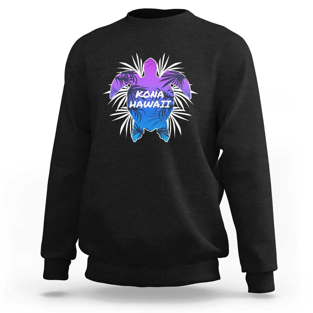 Black crewneck sweatshirt with purple and blue sea turtle graphic front