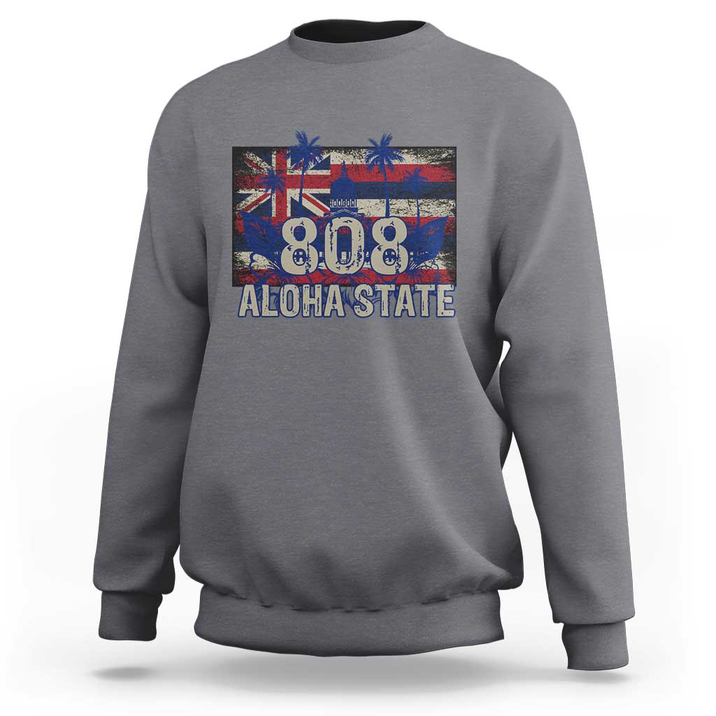 Light gray Hawaiian sweatshirt with 808 Aloha State front graphic