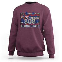 Maroon Hawaiian sweatshirt with 808 Aloha State front graphic