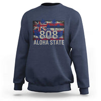 Navy Hawaiian sweatshirt with 808 Aloha State front graphic