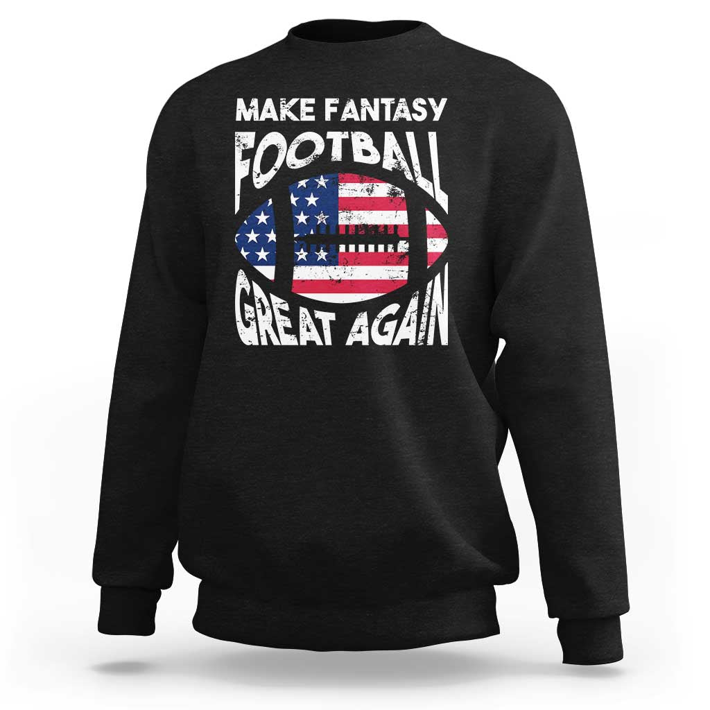 Black crewneck sweatshirt with 'Make Fantasy Football Great Again' flag graphic