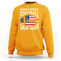 Gold crewneck sweatshirt with 'Make Fantasy Football Great Again' flag graphic